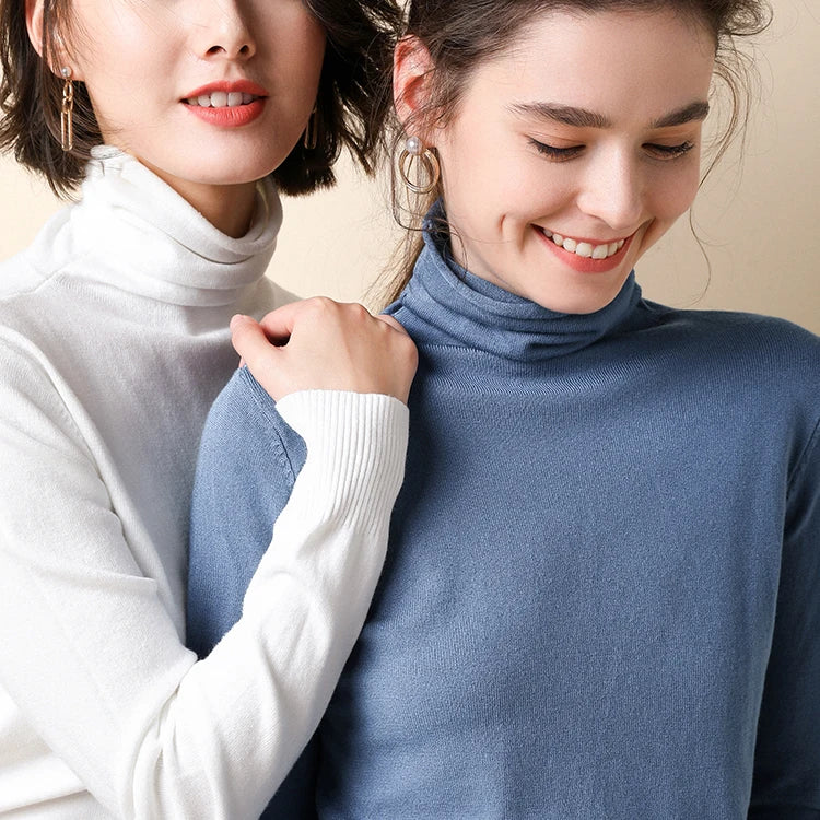 Women's Turtleneck Sweater – Pink/White Pullovers