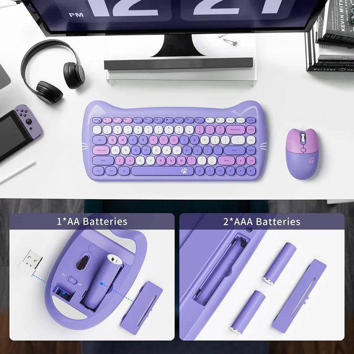 Cat-Shaped Wireless Keyboard & Mouse – 2.4G, Bilingual