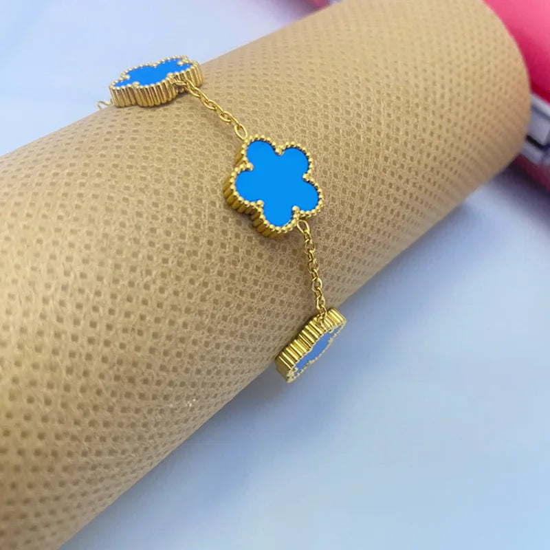 Gold Plated Clover Bracelet – Adjustable, Double-Sided