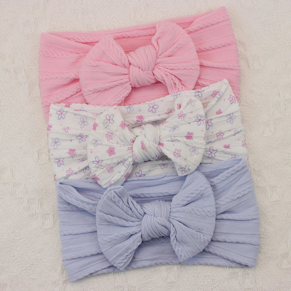 Knit Bows Baby Headbands – Elastic Nylon Set