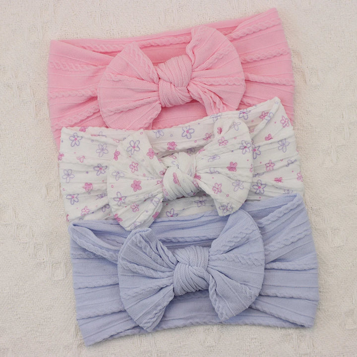 Knit Bows Baby Headbands – Elastic Nylon Set