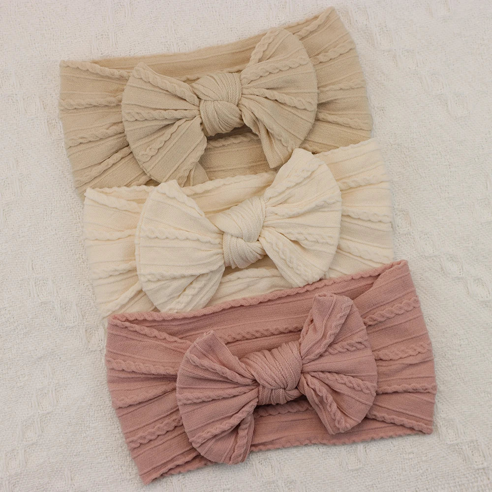 Knit Bows Baby Headbands – Elastic Nylon Set