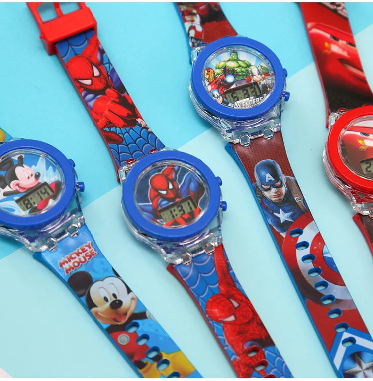 Flash Light Spiderman Kids Watch - Cartoon Character Timepiece