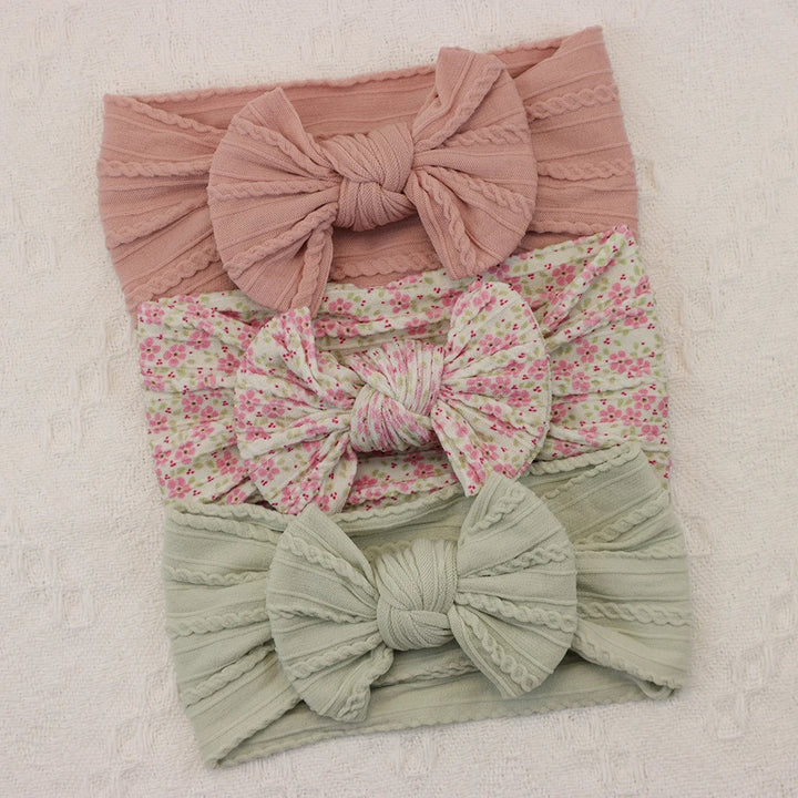 Knit Bows Baby Headbands – Elastic Nylon Set