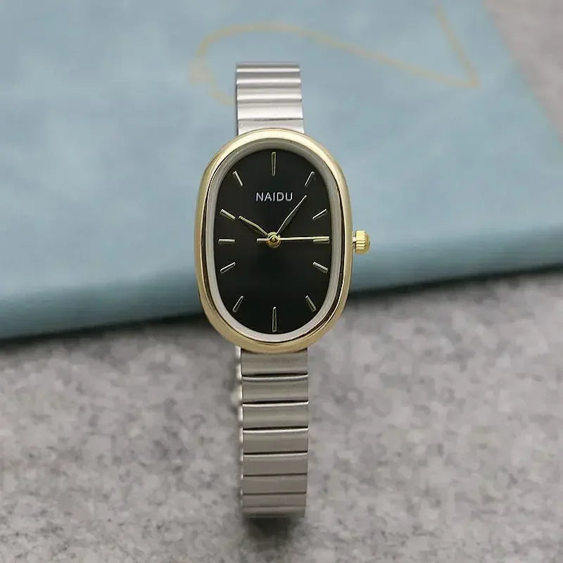 Oval Small Dial Women Quartz Watch Stainless Steel Bamboo Strap Girl Student Leisure Fashion Luxury Gift Wristwatch Dropshipping