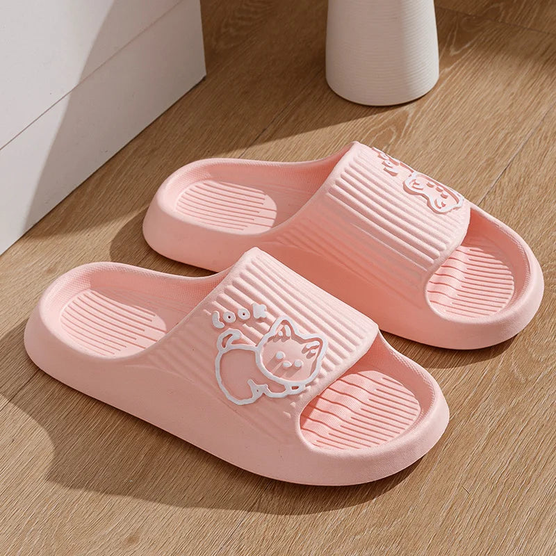 Women Slippers Bathroom Platform Non-Slip Home Cartoon Cat Beach Shoes Sandals Slides Indoor Outdoor Women's Flip Flops