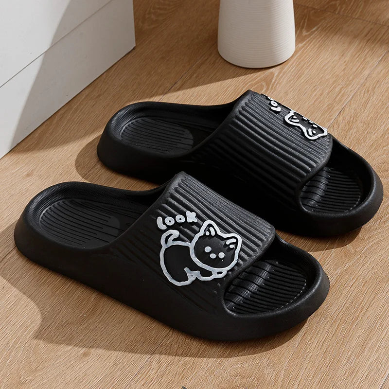 Women Slippers Bathroom Platform Non-Slip Home Cartoon Cat Beach Shoes Sandals Slides Indoor Outdoor Women's Flip Flops