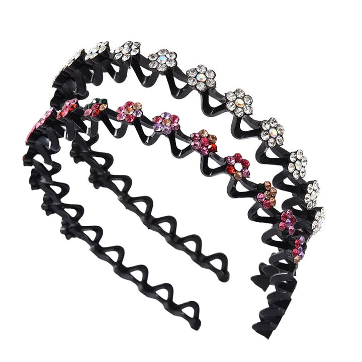 New Non-slip Rhinestone Headbands Solid Wave Hairbands for Women Girls Bezel Fashion Hair Hoop Ladies Boutique Hair Accessories