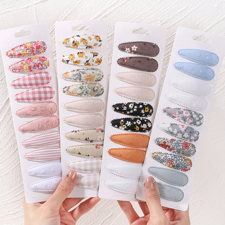 10pcs Fresh Print Cotton Hair Clips – Plaid BB Hairpins for Kids