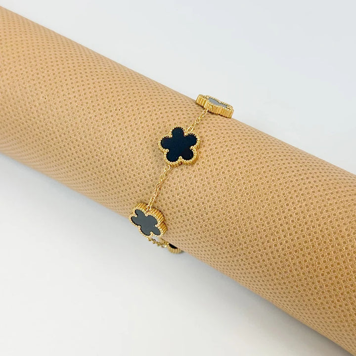 Gold Plated Clover Bracelet – Adjustable, Double-Sided