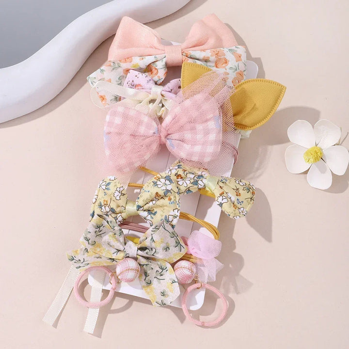 10pcs Girls Cartoon Hair Bands – Bow & Flower Ties