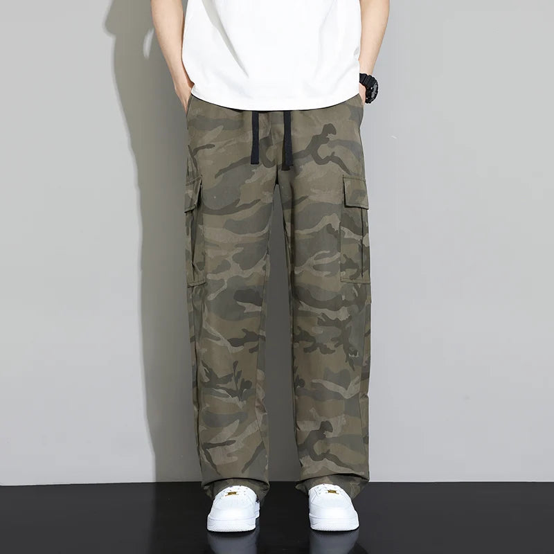 New Summer Lightweight Wide Leg Cargo Pants Men Camouflage Casual Trousers Neutral Loose Pocket Straight Outdoor Fashion 2024