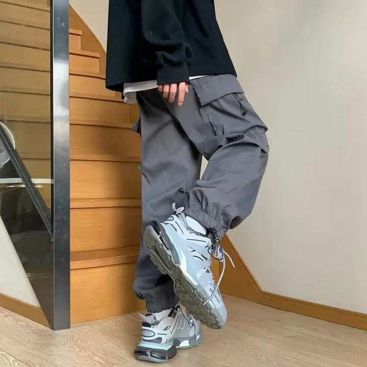 Cargo Pants Men Baggy Pleated Multi Pockets American Style Males Trousers Hip Hop Skateboard Boys High Street Autumn All-match