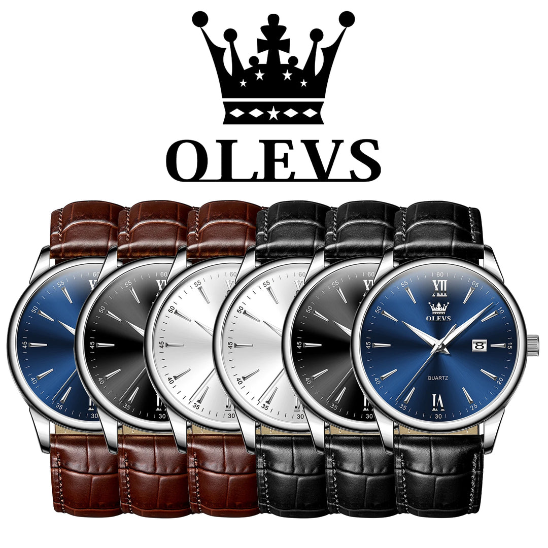 OLEVS High Quality Luxury Quartz Men Watch Original Leather Strap Waterproof Fashion Watches for Men Classic Men's Wrist Watches