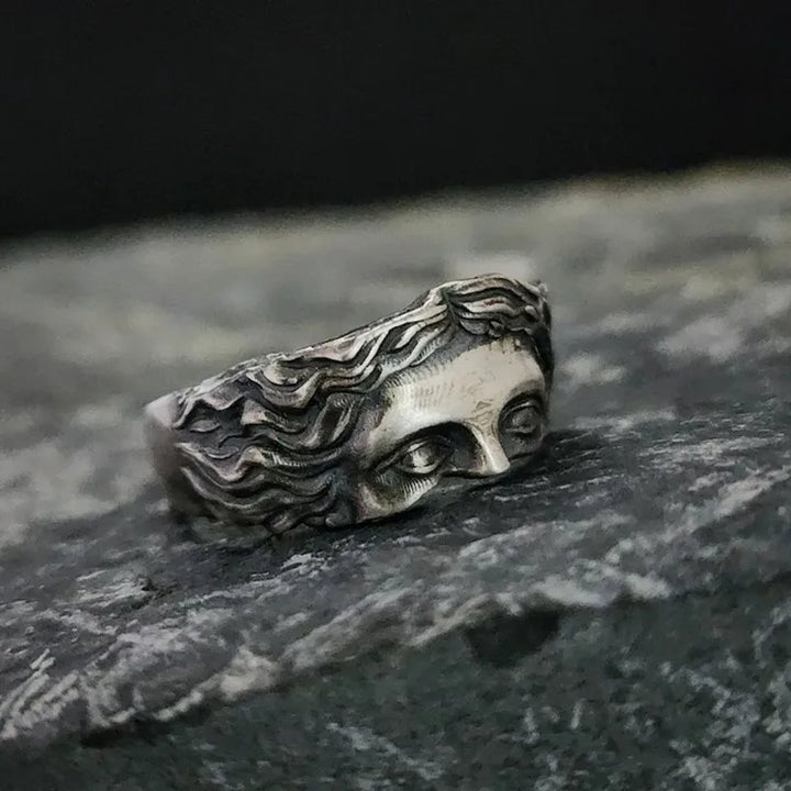 Rings For Men Creative Venus Mask Ring, Retro Thai Silver Relief With Adjustable Opening Ring Confessing Gift