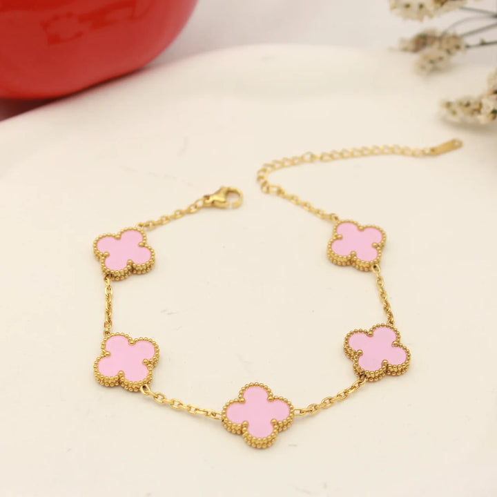 Stainless Steel Hot Selling Gold Plated Clover Charm Bracelet Luxury Five Leaf Flower Bracelets Jewelry For Women Gift