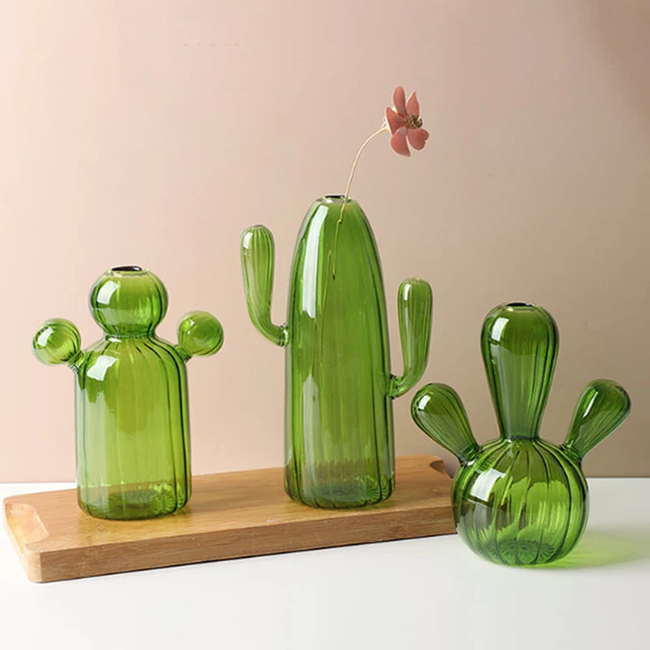 Cactus Glass Vase – Modern Transparent Decorative Bottle