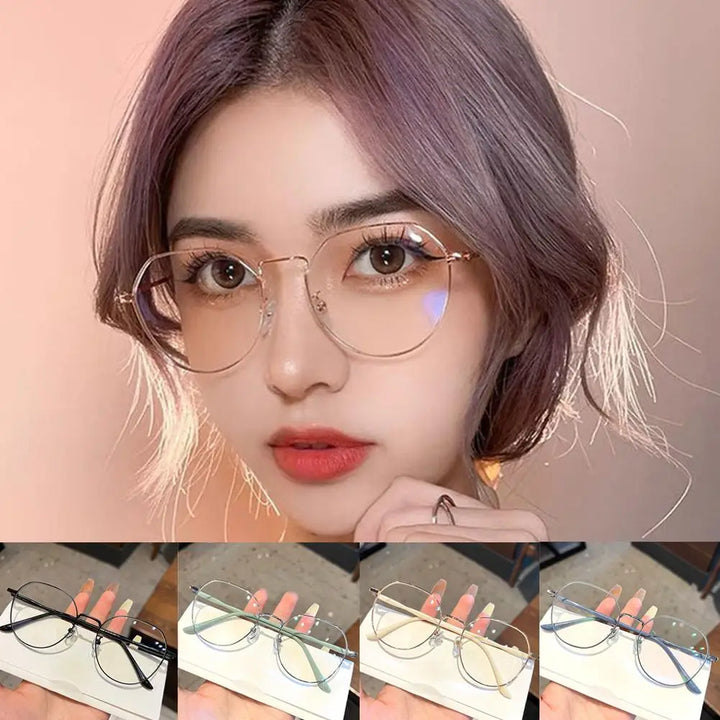 Fashionable Women's Glasses Alloy Popular Square Eyeglasses Ultralight Trendy Korean Clear Frame Metal Glasses