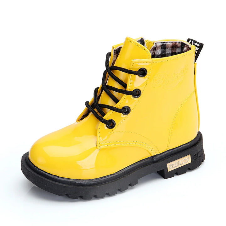 Winter PU Leather Boots – Kids' Waterproof Plush Shoes