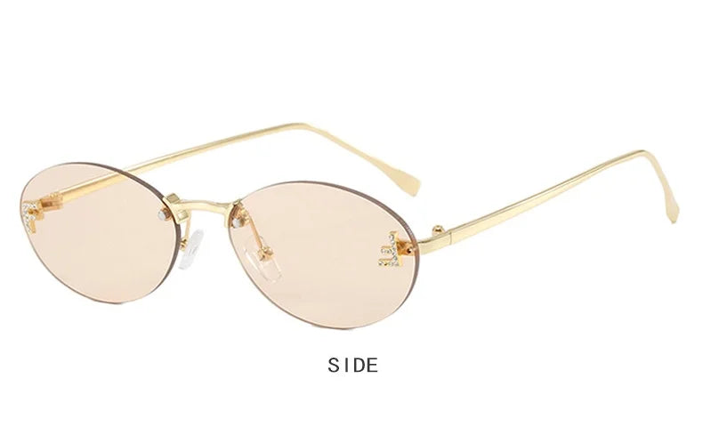 New Luxury F Letter Frameless Sunglasses Oval Retro Small Frame Sunglasses UV400 Protective women's fashion Metal sunglasses