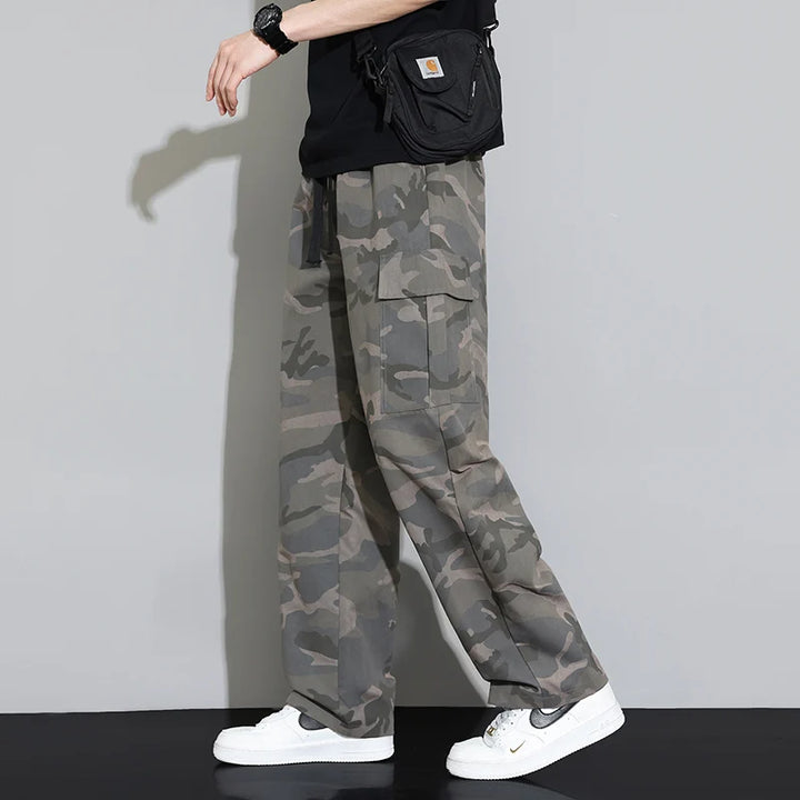 New Summer Lightweight Wide Leg Cargo Pants Men Camouflage Casual Trousers Neutral Loose Pocket Straight Outdoor Fashion 2024