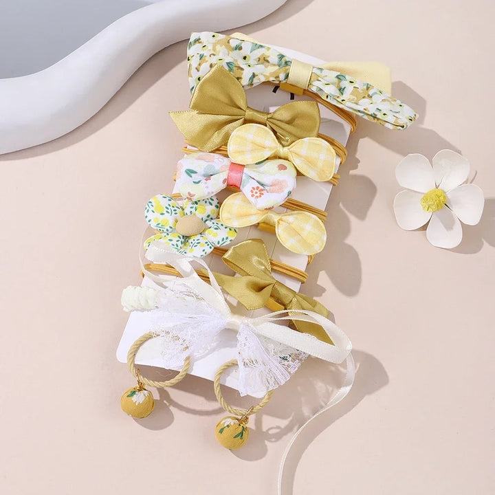 10pcs Girls Cartoon Hair Bands – Bow & Flower Ties