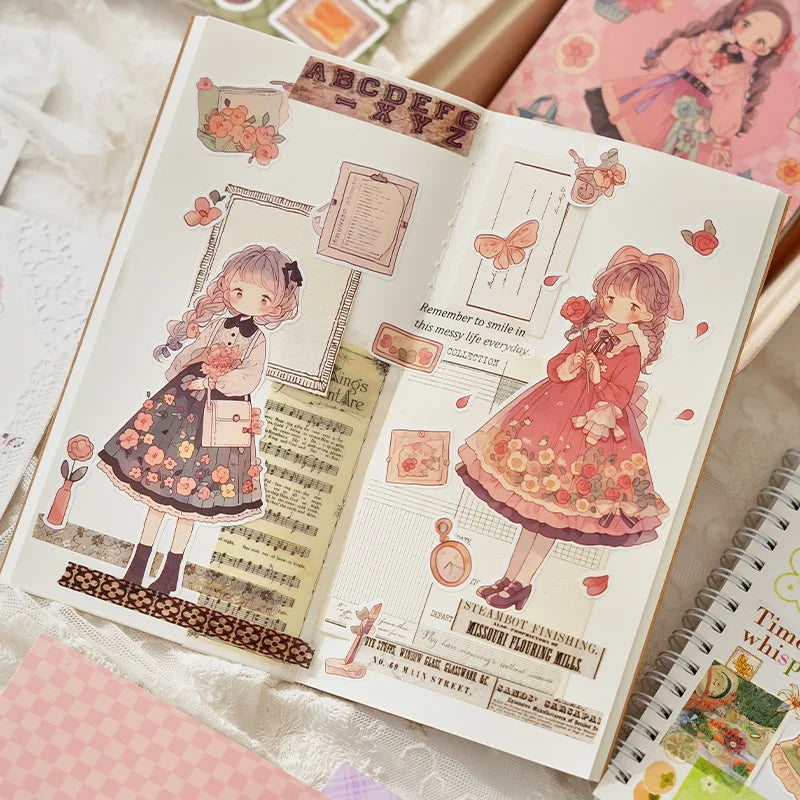 Journamm 20sheets Kawaii Girl Stickers Book DIY Scrapbooking Collage Stationery Decor Junk Journal Cartoon Materials Stickers