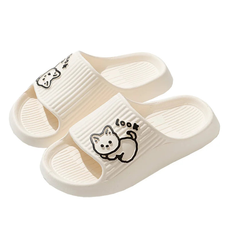 Women Slippers Bathroom Platform Non-Slip Home Cartoon Cat Beach Shoes Sandals Slides Indoor Outdoor Women's Flip Flops