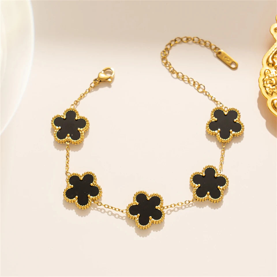 Stainless Steel Hot Selling Gold Plated Clover Charm Bracelet Luxury Five Leaf Flower Bracelets Jewelry For Women Gift