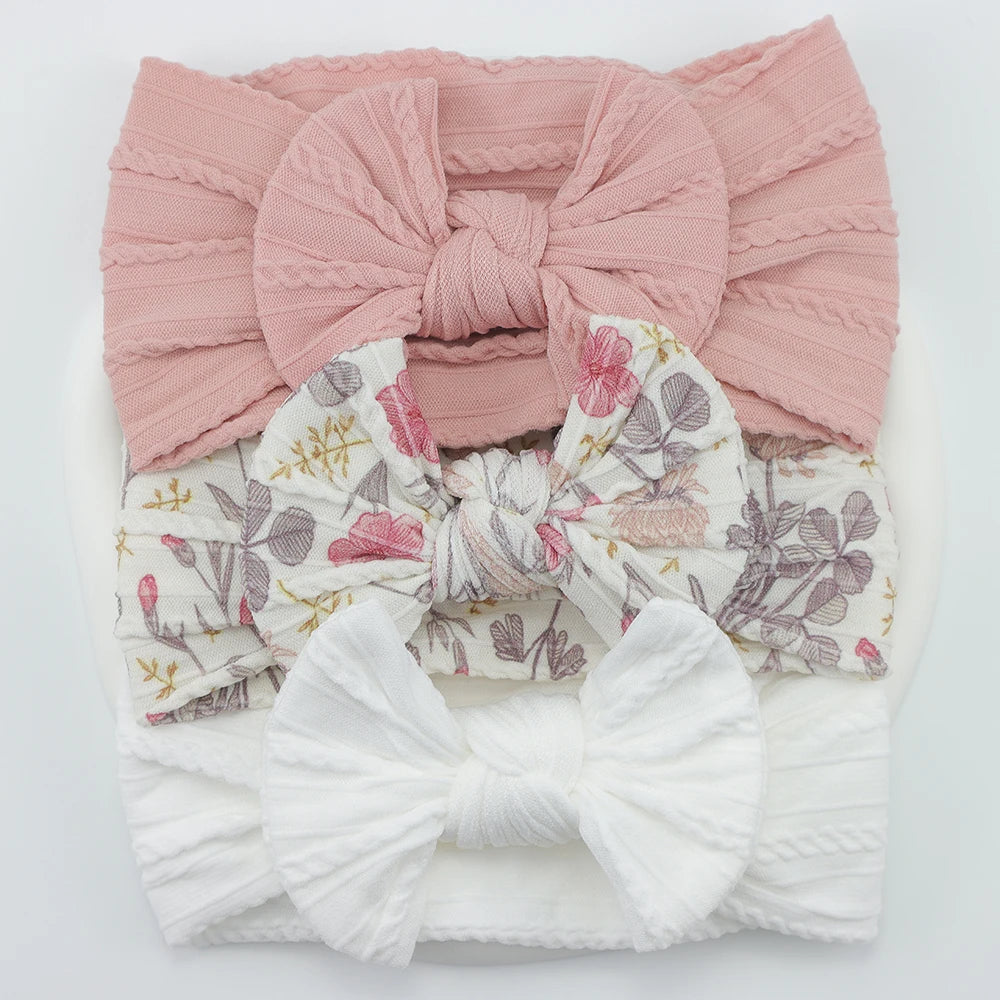 Knit Bows Baby Headbands – Elastic Nylon Set