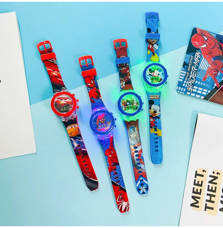 Flash Light Spiderman Kids Watch - Cartoon Character Timepiece