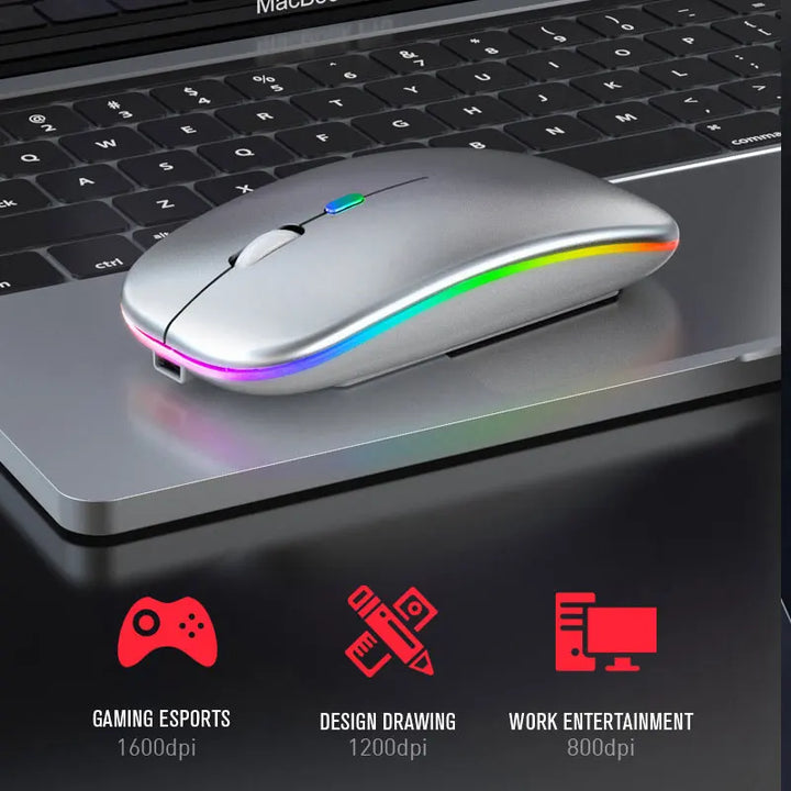 Bluetoooth 5.0 Wireless Mouse With USB Rechargeable RGB Light For Laptop Computer PC Macbook Gaming Mouse 2.4GHz 1600DPI