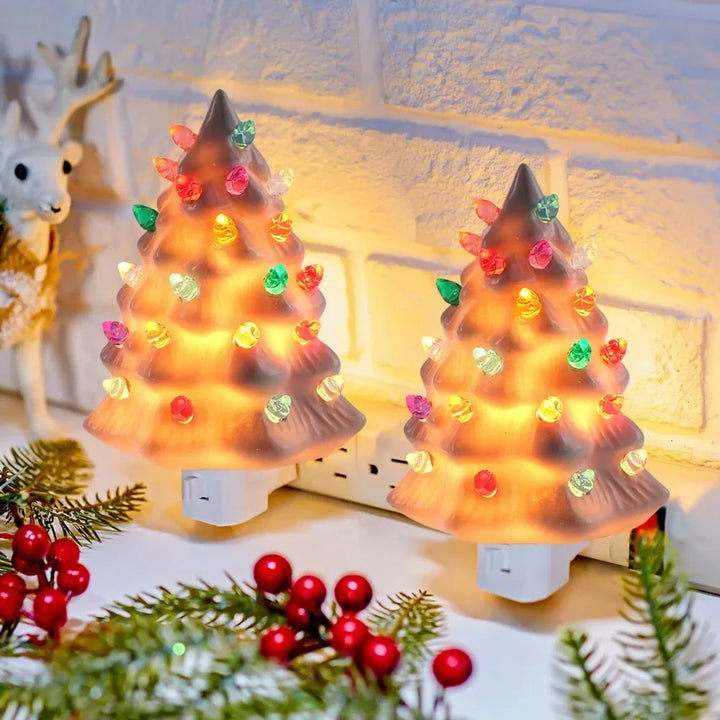 LED Christmas Tree Night Light US Plug For Home Bedroom Bedsides Decor Tree Wall Night Light Energy Efficient Decoration Lamp