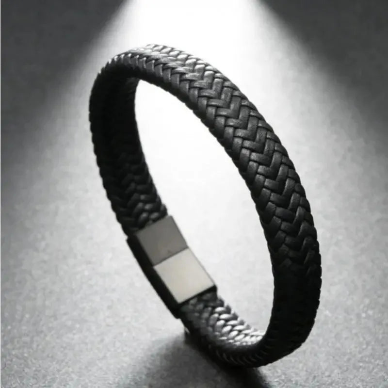 Black PU Leather Magnetic Bracelet Men's Mature and Stable and Elegant Giving Men The Best Gift for Men