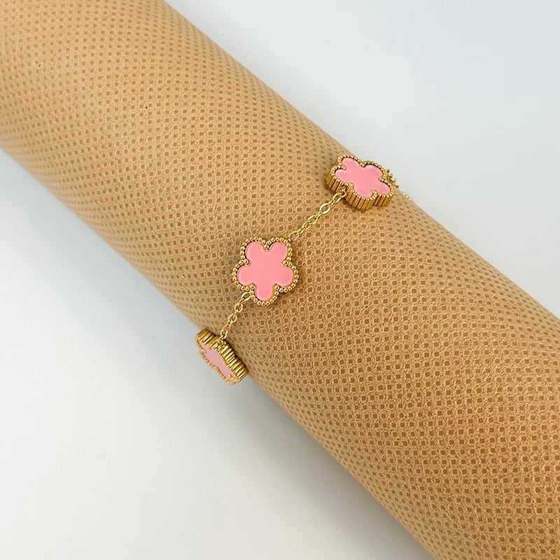 Gold Plated Clover Bracelet – Adjustable, Double-Sided