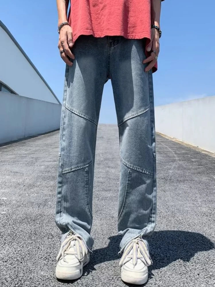 S-3XL Jeans Men Autumn Patchwork Daily Versatile Stylish Teenagers Hip Hop Zipper Design New Slouchy Temperament Mopping 2023