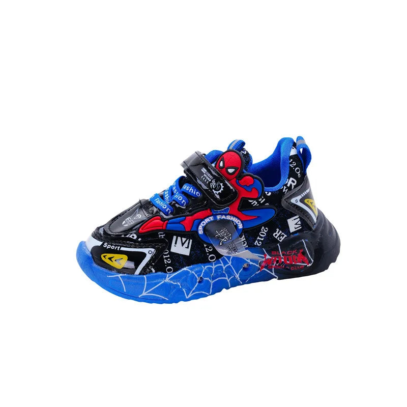 Disney LED Casual Sneakers Red Black For Spring Boys Spiderman Outdoor Shoes Children Lighted Non-slip Shoes Size 21-30