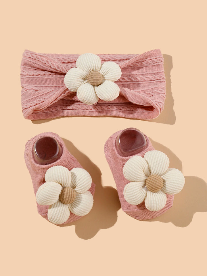 Baby Girls Headband & Socks Set – Cute Flower Design