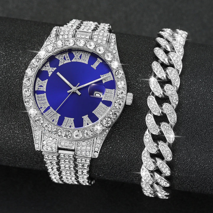 Hip Hop Men's Watch Set – Diamond Steel Band