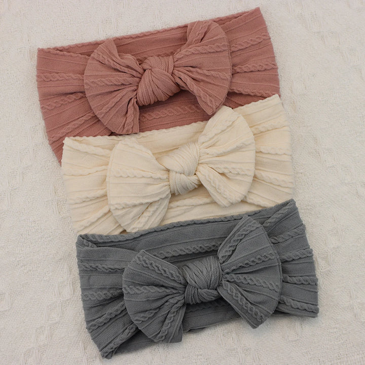 Knit Bows Baby Headbands – Elastic Nylon Set