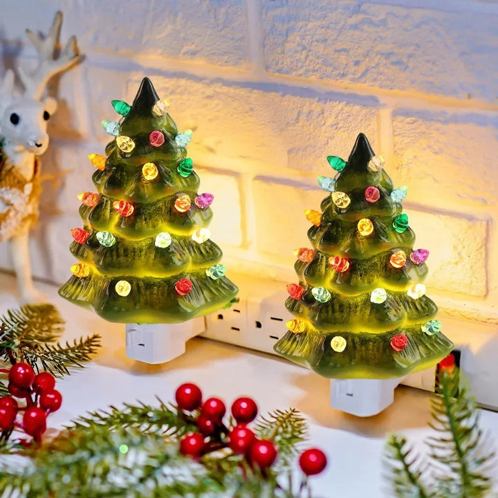 LED Christmas Tree Night Light US Plug For Home Bedroom Bedsides Decor Tree Wall Night Light Energy Efficient Decoration Lamp