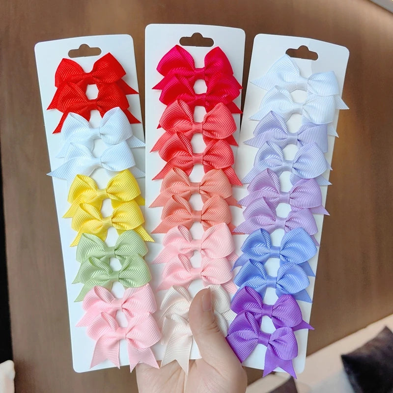 10pcs Solid BB Hair Clips – Ribbon Bowknots for Kids