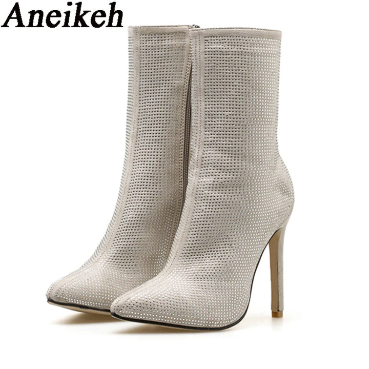 Aneikeh Crystal Rhinestone Ankle Boots – High Heels