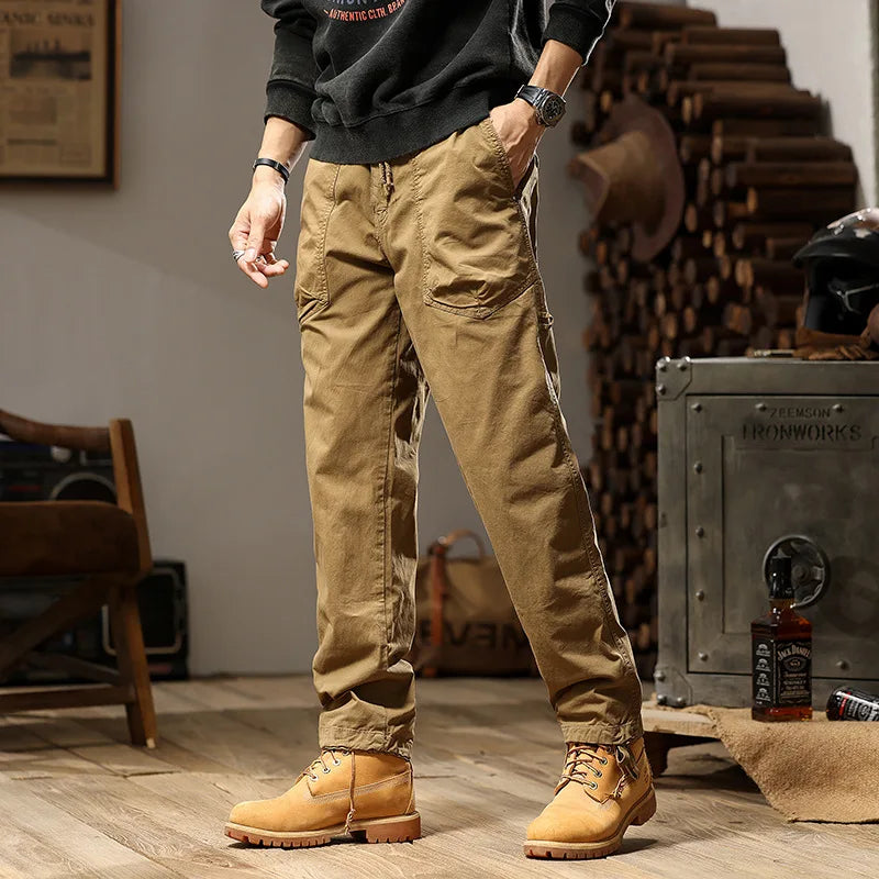 Retro Classic Cotton Cargo Pants Men Casual Loose Baggy Tactical Trousers Streetwear Clothes