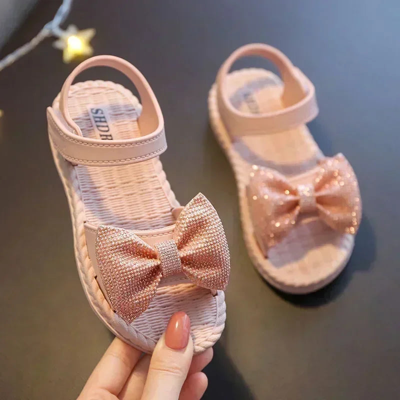 Kids Shoes Summer Sandals for Girls Bow Non-slip Soft Soled Versatile Solid Korean Children Sweet Princess Shoes Beach Sandals