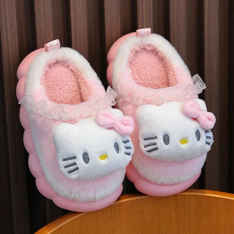 Winter Cartoon Slippers – Kids' Fluffy Non-Slip Mules