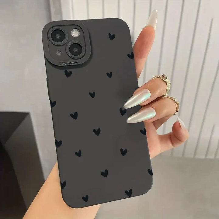 Black Love Heart Phone Case For iPhone 16 14 15 13 12 11 Pro Max X XR XS 7 8 15 16 Plus SE 2020 Shockproof Silicone Soft Cover