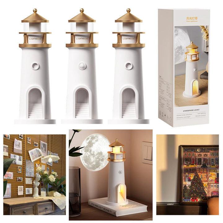 Lighthouse Projection Light Small Night Light Multi-Function Creative Desktop Light Atmosphere Light for Home Decor