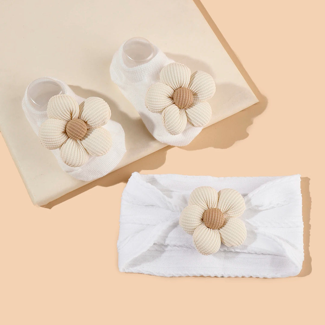 Baby Girls Headband & Socks Set – Cute Flower Design