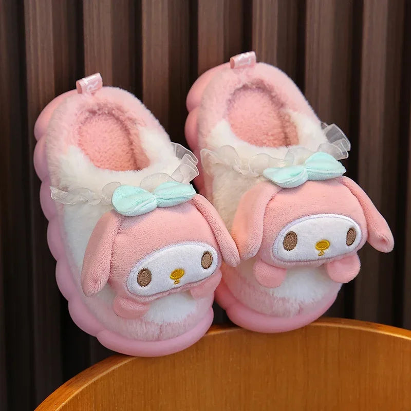 Winter Cartoon Slippers – Kids' Fluffy Non-Slip Mules